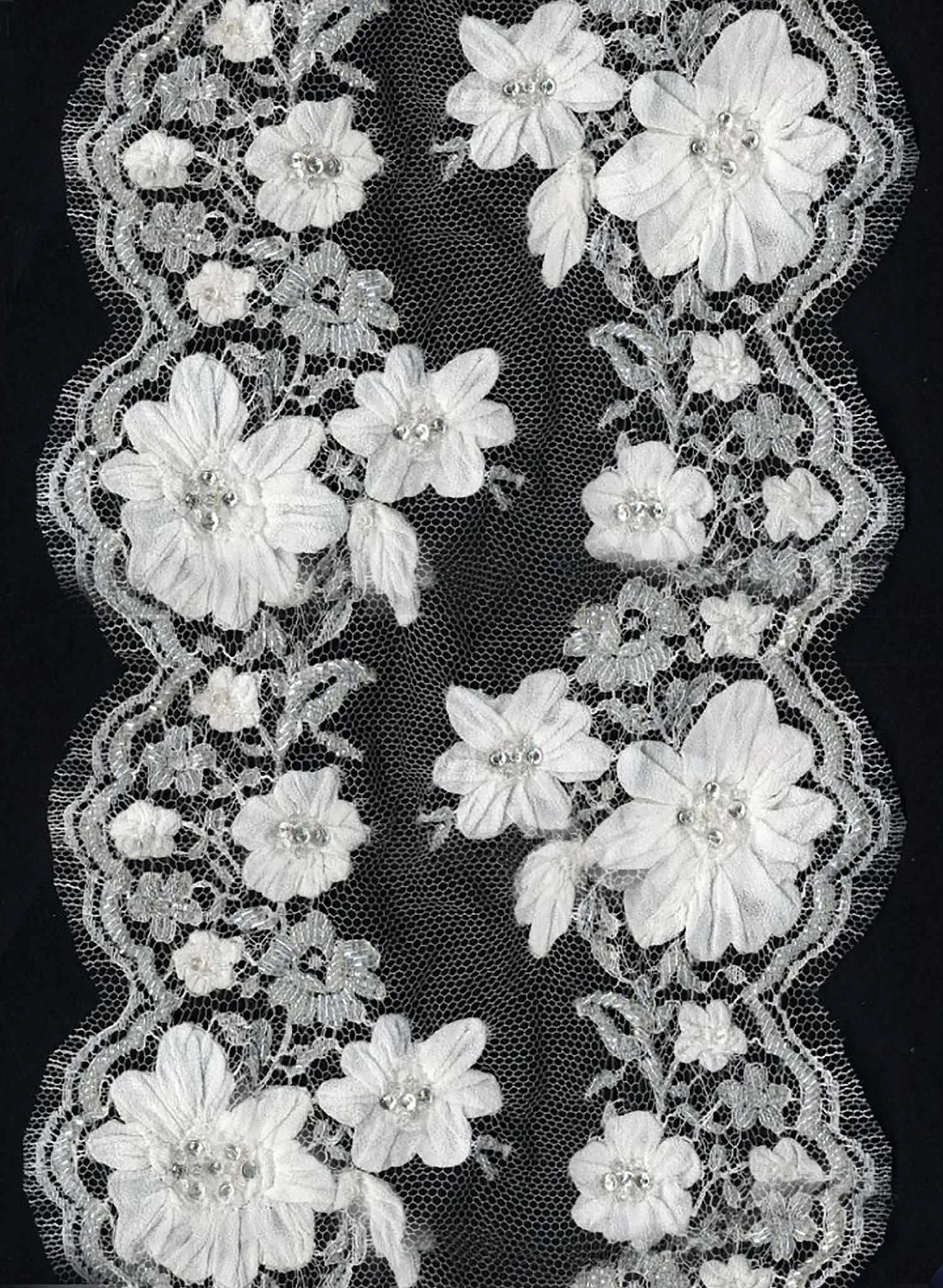 Beaded French lace fingertip bridal veil with blusher - Style #2479
