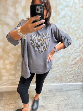 Diamante Heart Top in crinkle fabric