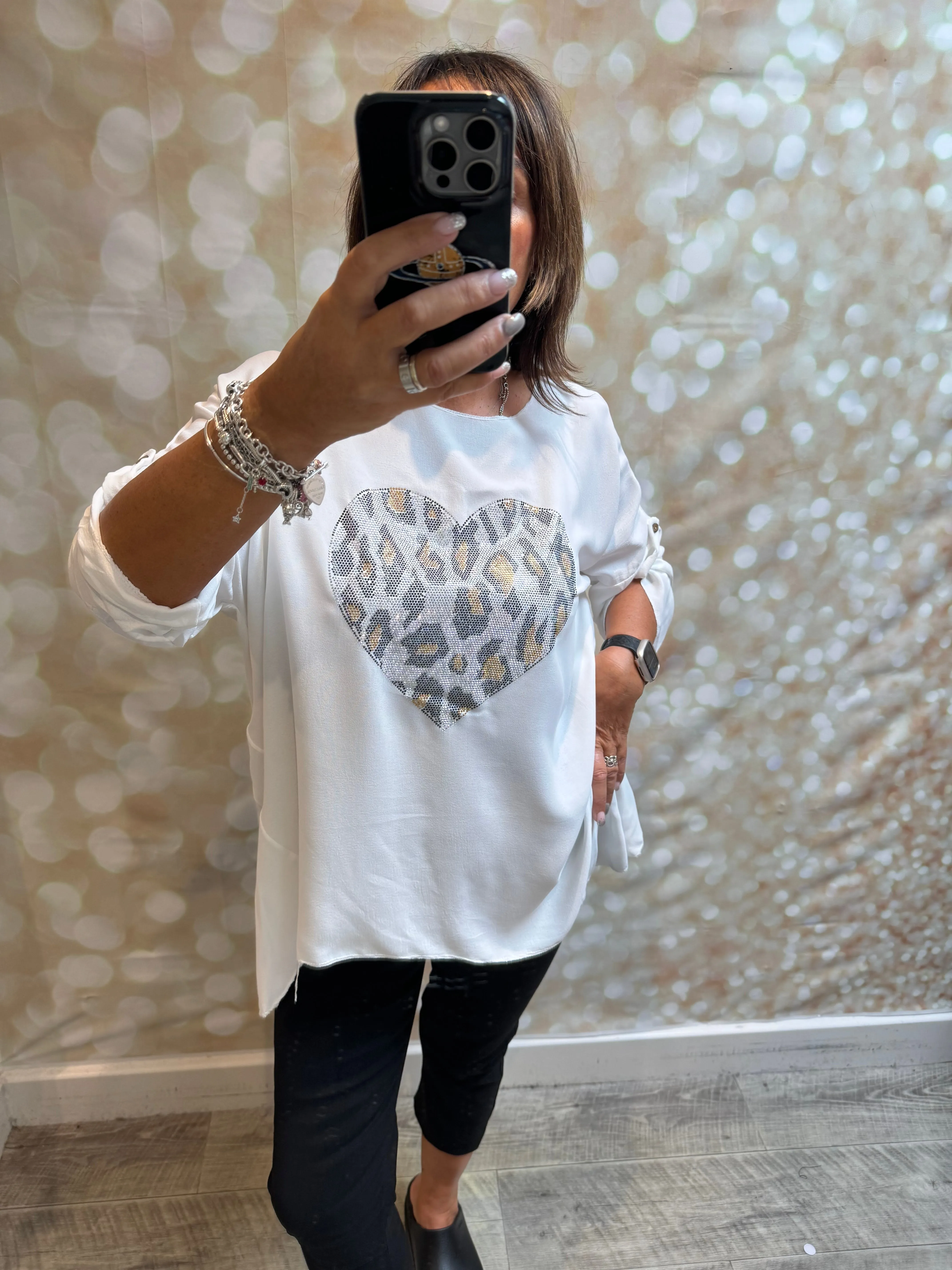 Diamante Heart Top in crinkle fabric