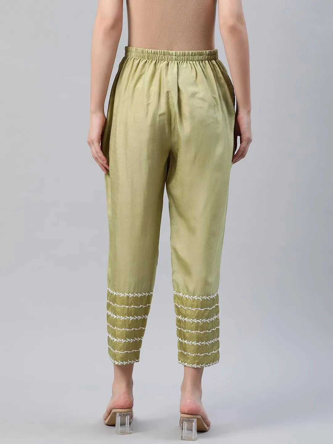 Green Embroidered Silk Trousers