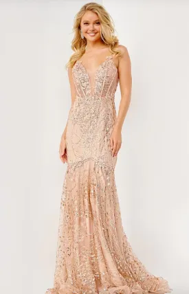 Jovani Sequin Spaghetti Semi Transparent Mermaid Gown