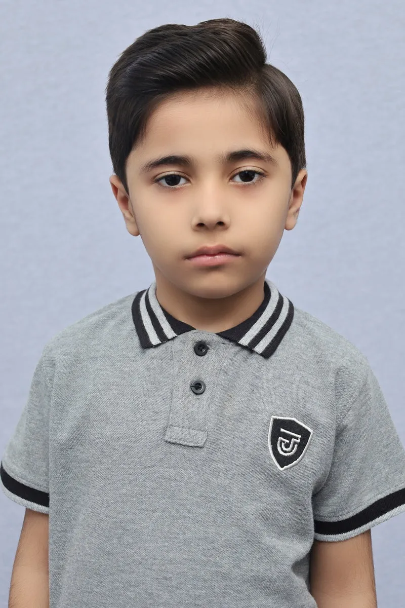 Kids Collared Polo Shirt Grey