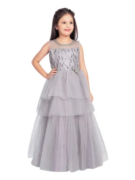 Lilac Coloured Embellished Imported Net Frill Style Gown For Girls