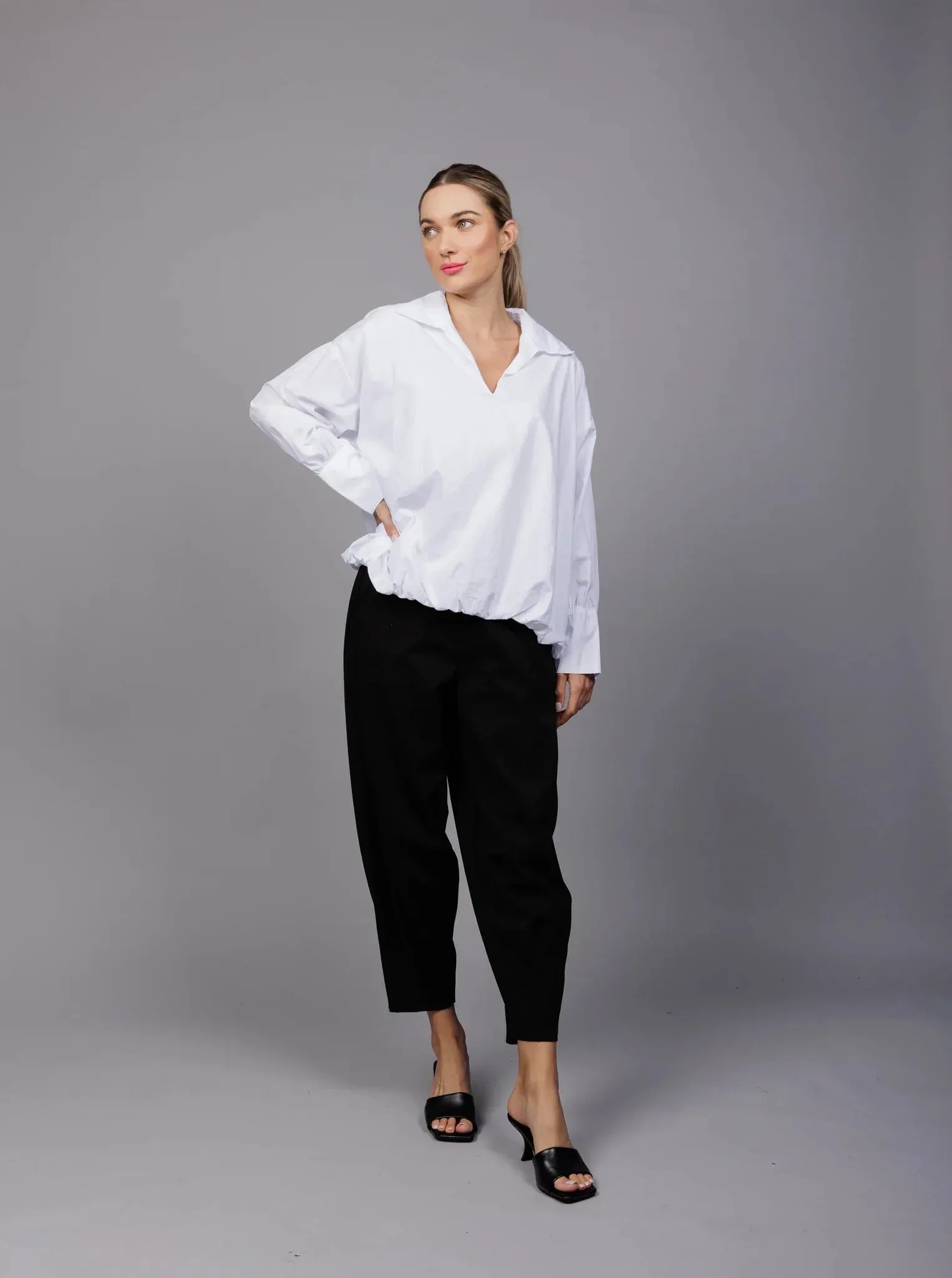 Paolo Tricot, SM5557 Collared Pull On Blouson Shirt Beige